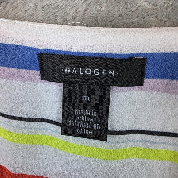 Halogen Blouse Womens Medium White Multi Stripe Surplice Cap Sleeve Nordstrom - Picture 2 of 9